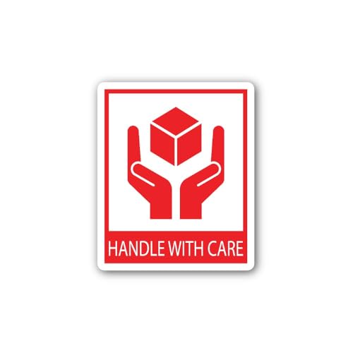 2 (Pieces) 3" and 5" Handle with Care Red Sign Sticker, Waterproof Vinyl Decals for Many Purpose Lik