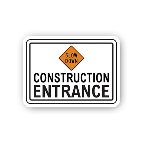 2 (Pieces) 3" and 5" Slow Down Construction Entrance Sign Sticker, Waterproof Vinyl Decals for Many 