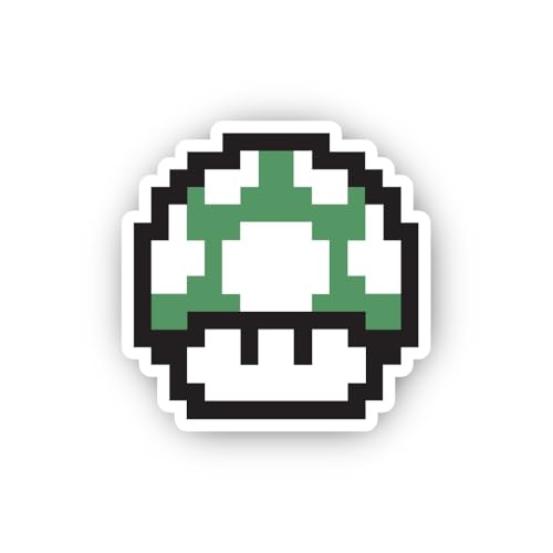 2 (Pieces) 3" and 5" Pixel Green Mushroom Sticker, Waterproof Vinyl Decals for Many Purpose Like Car