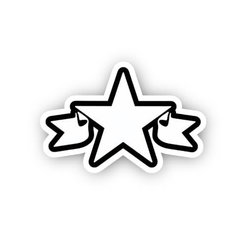 2 (Pieces) 3" and 5" Star with Banners Icon Sticker, Waterproof Vinyl Decals for Many Purpose Like C