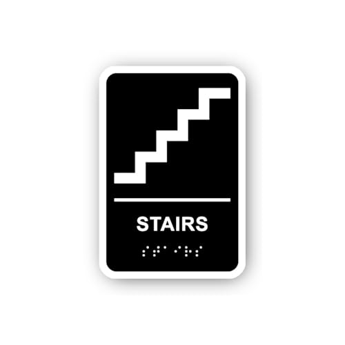 2 (Pieces) 3" and 5" Stairs Sign with Braille and Icon Sticker, Waterproof Vinyl Decals for Many Pur