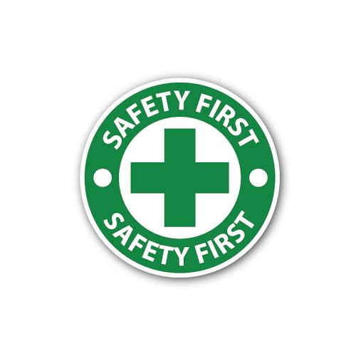 2 (Pieces) 3" and 5" Safety First Green Colour Sticker, Waterproof Vinyl Decals for Many Purpose Lik