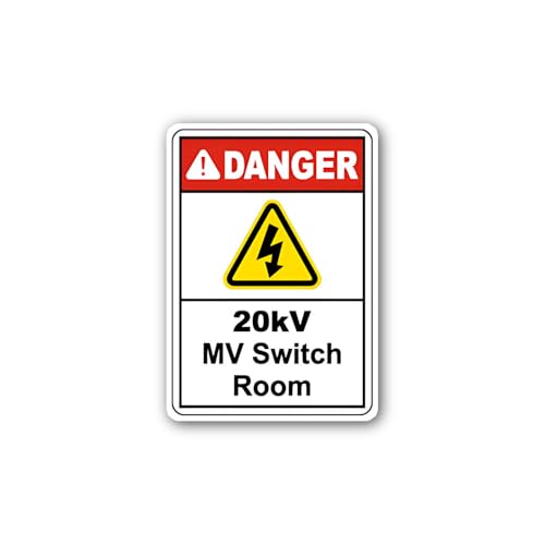 2 (Pieces) 3" and 5" 20,000 Volt Switch Room Danger Sign Sticker, Waterproof Vinyl Decals for Many P