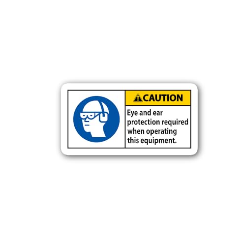 2 (Pieces) 3" and 5" Caution Eye and Ear Protection Required Icon Sticker, Waterproof Vinyl Decals f