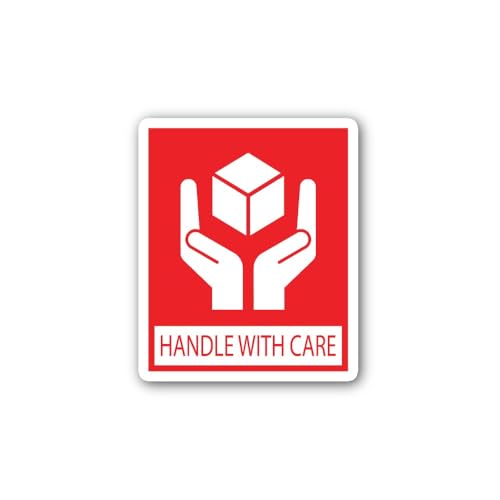 2 (Pieces) 3" and 5" Handle with Care red Sign Sticker, Waterproof Vinyl Decals for Many Purpose Lik