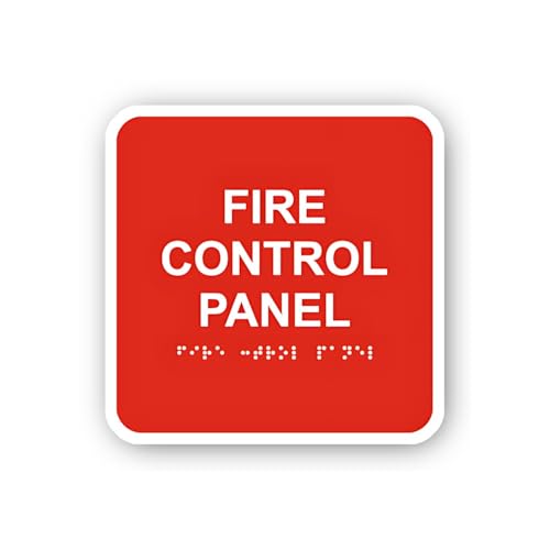 2 (Pieces) 3" and 5" Red with 'Fire Control Panel' and Braille Sticker, Waterproof Vinyl Decals for 