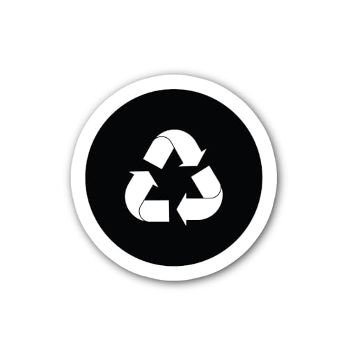 2 (Pieces) 3" and 5" Recycling Symbol & Black Circle Sticker, Waterproof Vinyl Decals for Many Purpo