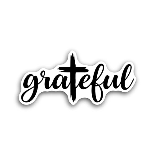 2 (Pieces) 3" and 5" Grateful Text With Cross Sticker, Waterproof Vinyl Decals for Many Purpose Like