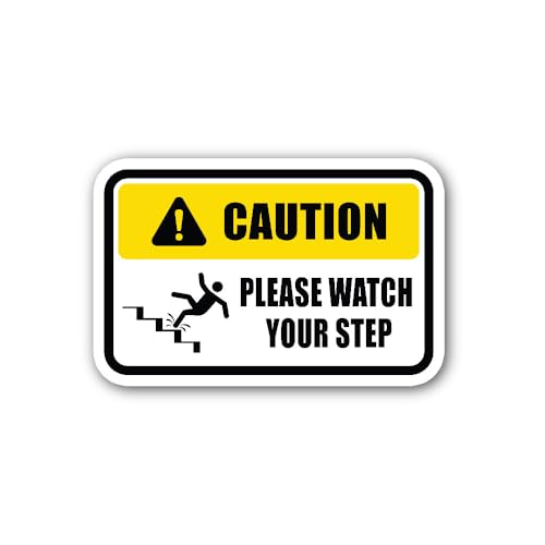 2 (Pieces) 3" and 5" Caution Please Watch Your Step Health & Safety Sticker Sticker, Waterproof Viny