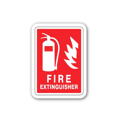2 (Pieces) 3" and 5" Fire Extinguisher in a Building Icon Sticker, Waterproof Vinyl Decals for Many 