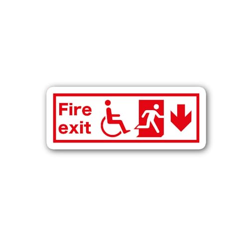 2 (Pieces) 3" and 5" Fire exit Down Sign Sticker, Waterproof Vinyl Decals for Many Purpose Like Cars