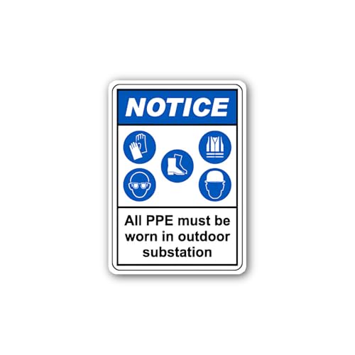 2 (Pieces) 3" and 5" Required Safety Gear for Outdoor Substation Entry Sticker, Waterproof Vinyl Dec