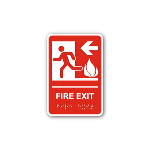 2 (Pieces) 3" and 5" Fire exit Left Sign red icon Sticker, Waterproof Vinyl Decals for Many Purpose 