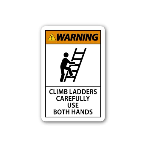 2 (Pieces) 3" and 5" Warning Climb LADDERS Carefully USE Both Hands Sticker, Waterproof Vinyl Decals