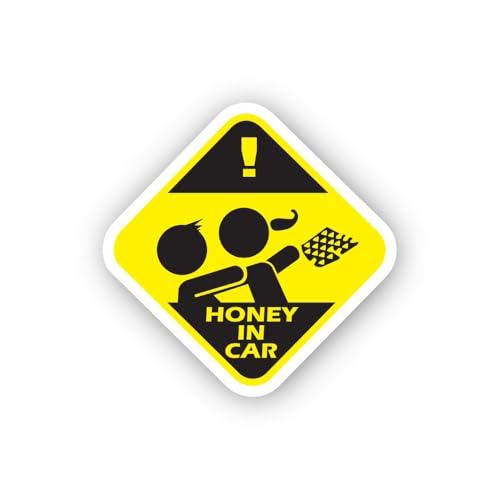 2 (Pieces) 3" and 5" Honey in Car Warning Sticker, Waterproof Vinyl Decals for Many Purpose Like Car