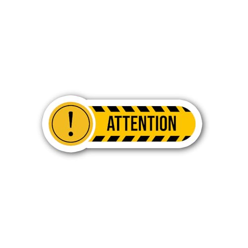 2 (Pieces) 3" and 5" ATTENTIO Yellow Colour Sign Sticker, Waterproof Vinyl Decals for Many Purpose L