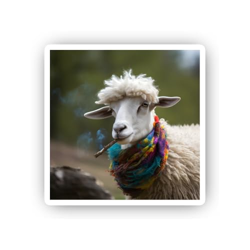 2 (Pieces) 3" and 5" Smoking Sheep in Scarf Sticker, Waterproof Vinyl Decals for Many Purpose Like C