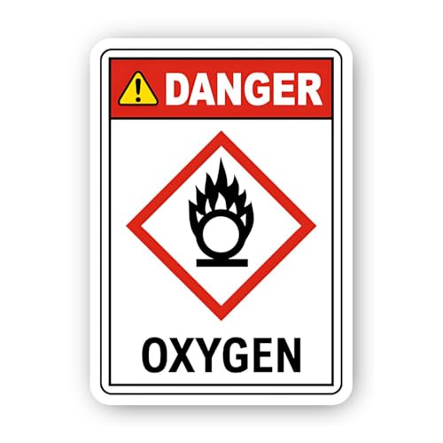 2 (Pieces) 3" and 5" Danger Oxygen Oxidizing Gas Symbol Sign Sticker, Waterproof Vinyl Decals for Ma