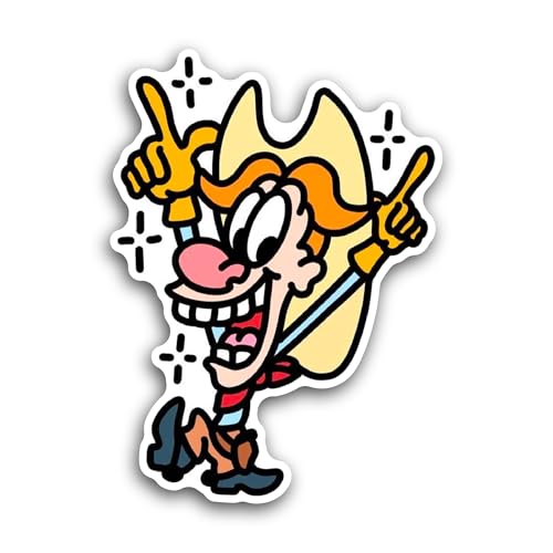 2 (Pieces) 3" and 5" Funny Cartoon Cowboy Sticker, Waterproof Vinyl Decals for Many Purpose Like Car