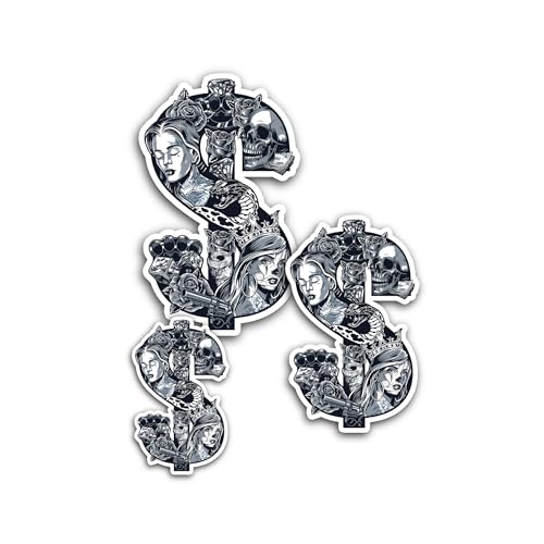 3 (Pieces) 1" 2" and 3" Chicano Dollar Sign Decal Sticker, Waterproof & Scratch Resistant for Many P