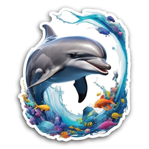 2 (Pieces) 3" and 5" Jumping Dolphin Sticker, Waterproof Vinyl Decals for Many Purpose Like Cars, Tr