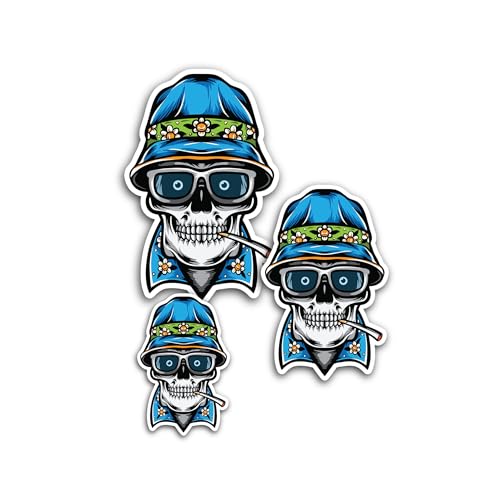 3 (Pieces) 1" 2" and 3" Smoking Skull Decal Sticker, Waterproof & Scratch Resistant for Many Purpose