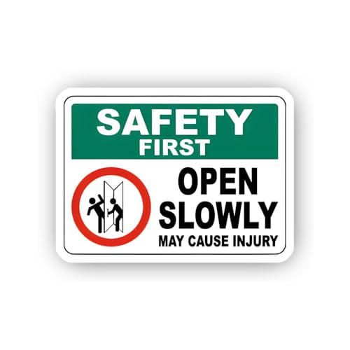 2 (Pieces) 3" and 5" Safety First: Open Door Slowly Warning Sticker, Waterproof Vinyl Decals for Man