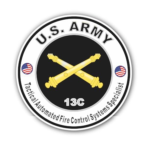 2 (Pieces) 3" and 5" U.S. Army MOS 13C Tactical Automated Fire Control Systems Specialist Sticker, W