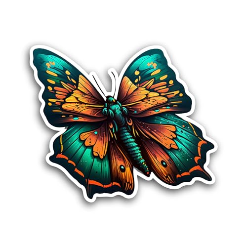 2 (Pieces) 3" and 5" Green Yellow Butterfly Sticker, Waterproof Vinyl Decals for Many Purpose Like C