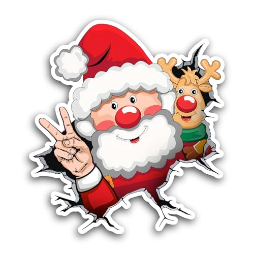 2 (Pieces) 3" and 5" Santa Claus Cute Cartoon Sticker, Waterproof Vinyl Decals for Many Purpose Like