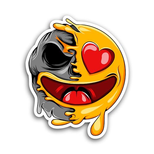 2 (Pieces) 3" and 5" Smiley Skull Sticker, Waterproof Vinyl Decals for Many Purpose Like Cars, Truck