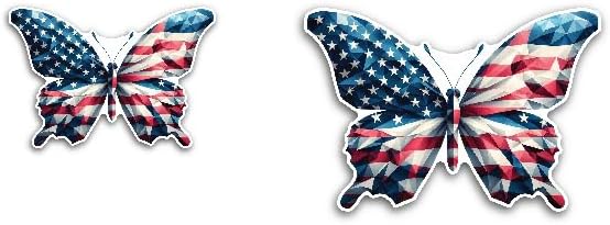 2 (Pieces) 3" and 5" Butterfly with US Flag Color Decal Sticker, Waterproof Vinyl Decals for Many Purpose Like Cars, Trucks, Laptops, Phones, Windows and More