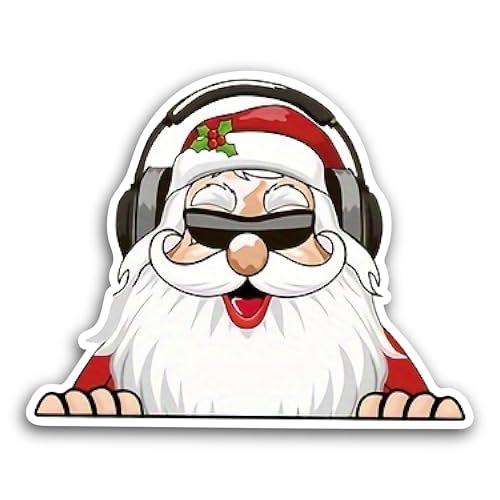 2 (Pieces) 3" and 5" Santa with Sunglasses Sticker, Waterproof Vinyl Decals for Many Purpose Like Ca