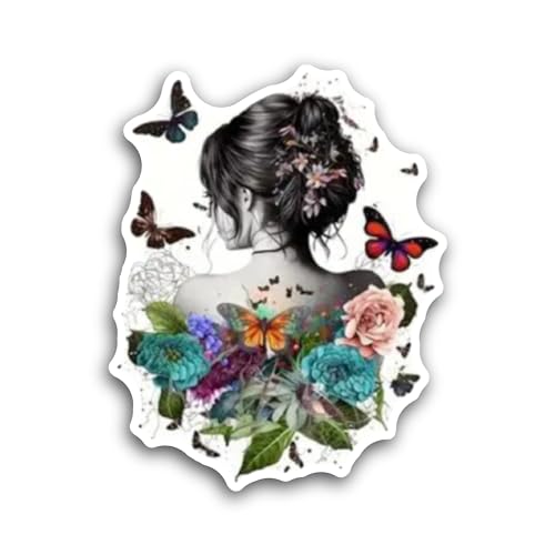 2 (Pieces) 3" and 5" Girl with Butterflies Sticker, Waterproof Vinyl Decals for Many Purpose Like Ca