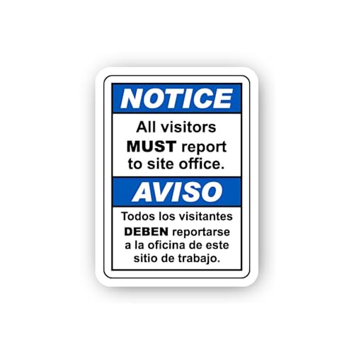 2 (Pieces) 3" and 5" Bilingual Workplace Visitor Entry Notice Sticker, Waterproof Vinyl Decals for M