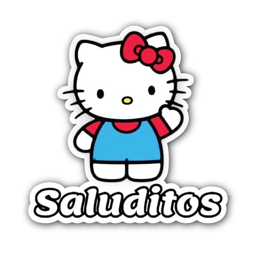 2 (Pieces) 3" and 5" Red & Blue Cute Cat Sticker, Waterproof Vinyl Decals for Many Purpose Like Cars