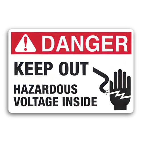 2 (Pieces) 3" and 5" Keep Out Hazardous Voltage Inside Decal Sticker, Waterproof Vinyl Decals for Ma