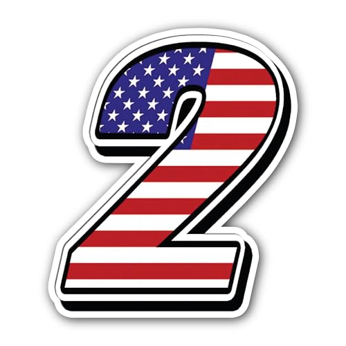 2 (Pieces) 3" and 5" America Flag in Number 2 Sticker, Waterproof Vinyl Decals for Many Purpose Like
