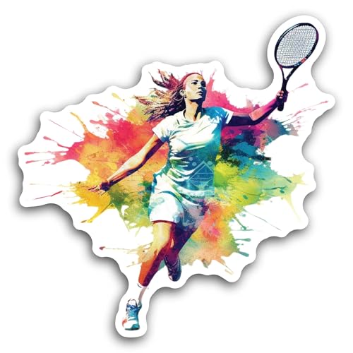 2 (Pieces) 3" and 5" Colorful Tennis Player Sticker, Waterproof Vinyl Decals for Many Purpose Like C