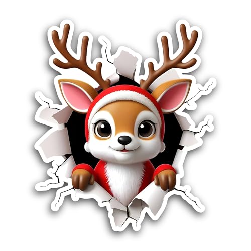 2 (Pieces) 3" and 5" A Cute Reindeer Sticker, Waterproof Vinyl Decals for Many Purpose Like Cars, Tr