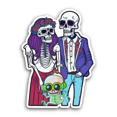2 (Pieces) 3" and 5" Skeleton Family Sticker, Waterproof Vinyl Decals for Many Purpose Like Cars, Tr