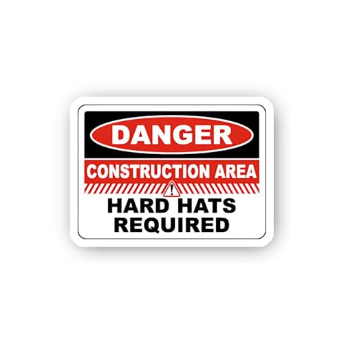 2 (Pieces) 3" and 5" Construction Site Helmet Warning Sticker, Waterproof Vinyl Decals for Many Purp