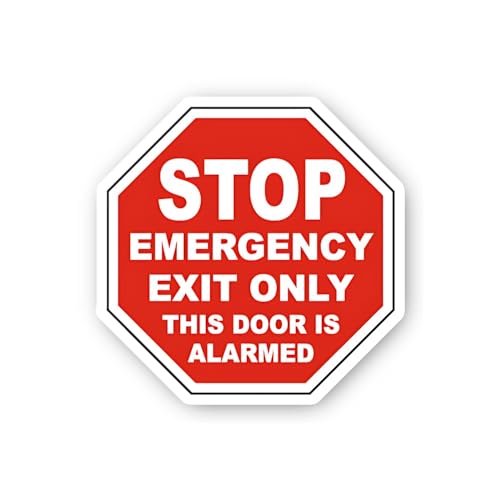 2 (Pieces) 3" and 5" Stop Emergency Exit Only Alarmed Door Sticker, Waterproof Vinyl Decals for Many
