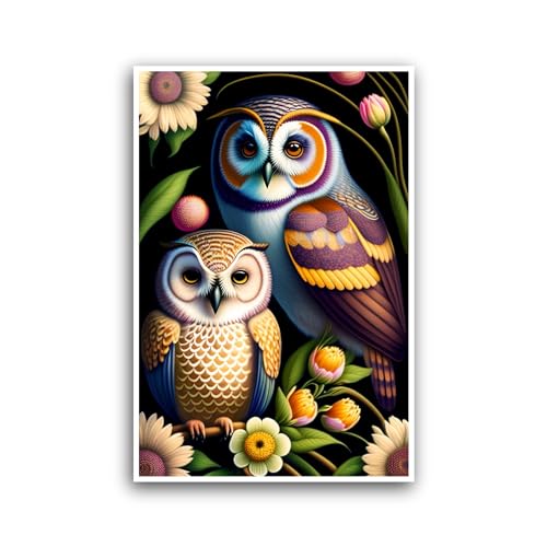 2 (Pieces) 3" and 5" Two Owls with Flowers Sticker, Waterproof Vinyl Decals for Many Purpose Like Ca