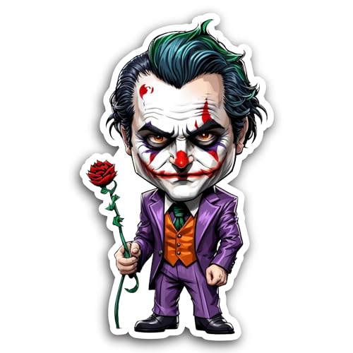2 (Pieces) 3" and 5" Horror Clown with Flower Sticker, Waterproof Vinyl Decals for Many Purpose Like