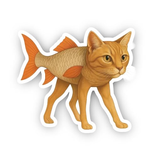 2 (Pieces) 3" and 5" Cat Fish Sticker, Waterproof Vinyl Decals for Many Purpose Like Cars, Trucks, L