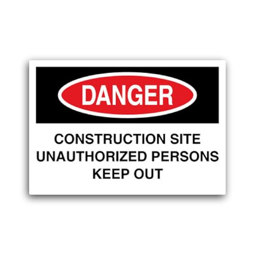 2 (Pieces) 3" and 5" Danger Construction Site Unauthorized Persons Keep Out Sticker, Waterproof Viny