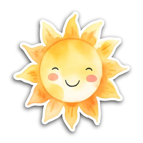 2 (Pieces) 3" and 5" Happy Summer Sun Sticker, Waterproof Vinyl Decals for Many Purpose Like Cars, T