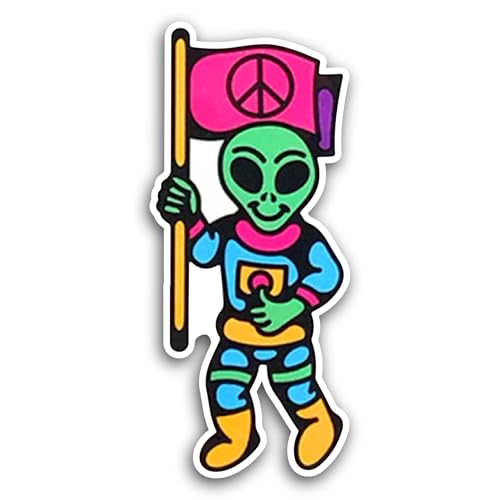2 (Pieces) 3" and 5" Alien with Flag Sticker, Waterproof Vinyl Decals for Many Purpose Like Cars, Tr