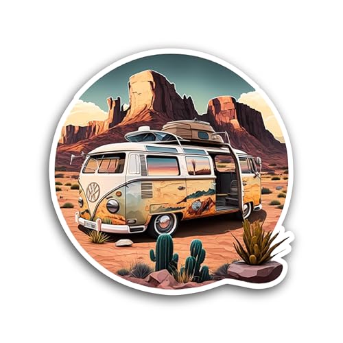 2 (Pieces) 3" and 5" Vintage Van Sticker, Waterproof Vinyl Decals for Many Purpose Like Cars, Trucks